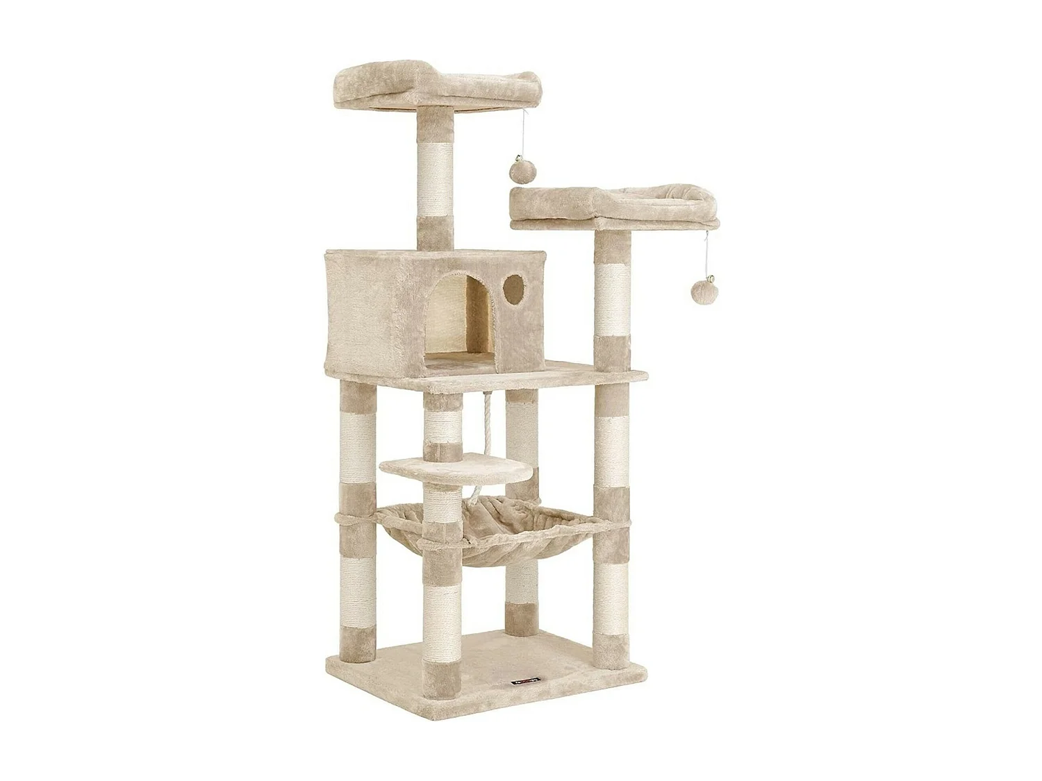 Bobbel Home - krabpaal - 143 cm - stabiele krabpaal met kattenhuis -Beige