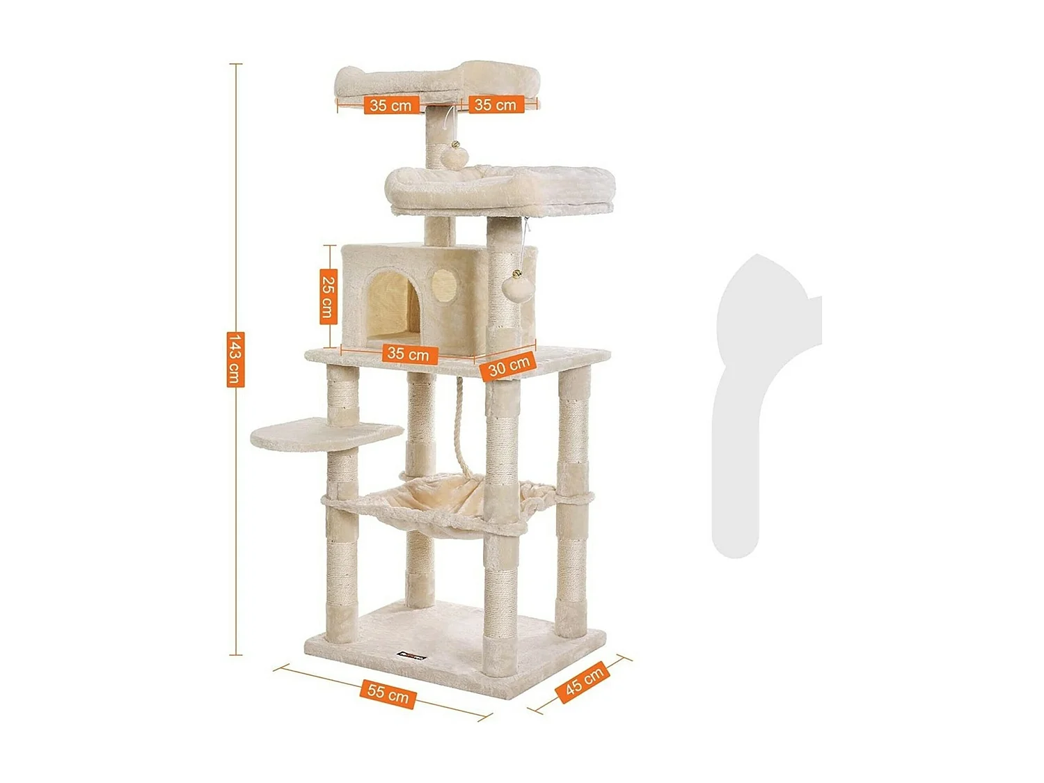 Bobbel Home - krabpaal - 143 cm - stabiele krabpaal met kattenhuis -Beige