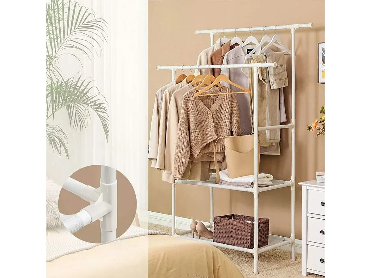 Parya Home - Kledingrek - Kledinghouder -Belastbaar tot 70 kg -Metaal - Incl. 2 stangen en 2 planken