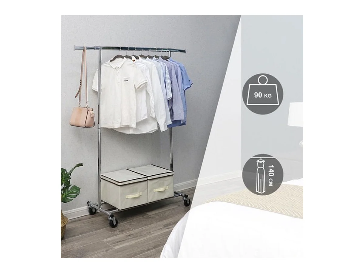 Heavy Duty Verrijdbaar Kledingrek Op Wielen - Stevig Mobiel Verstelbaar Kleren Rek Garderoberek'