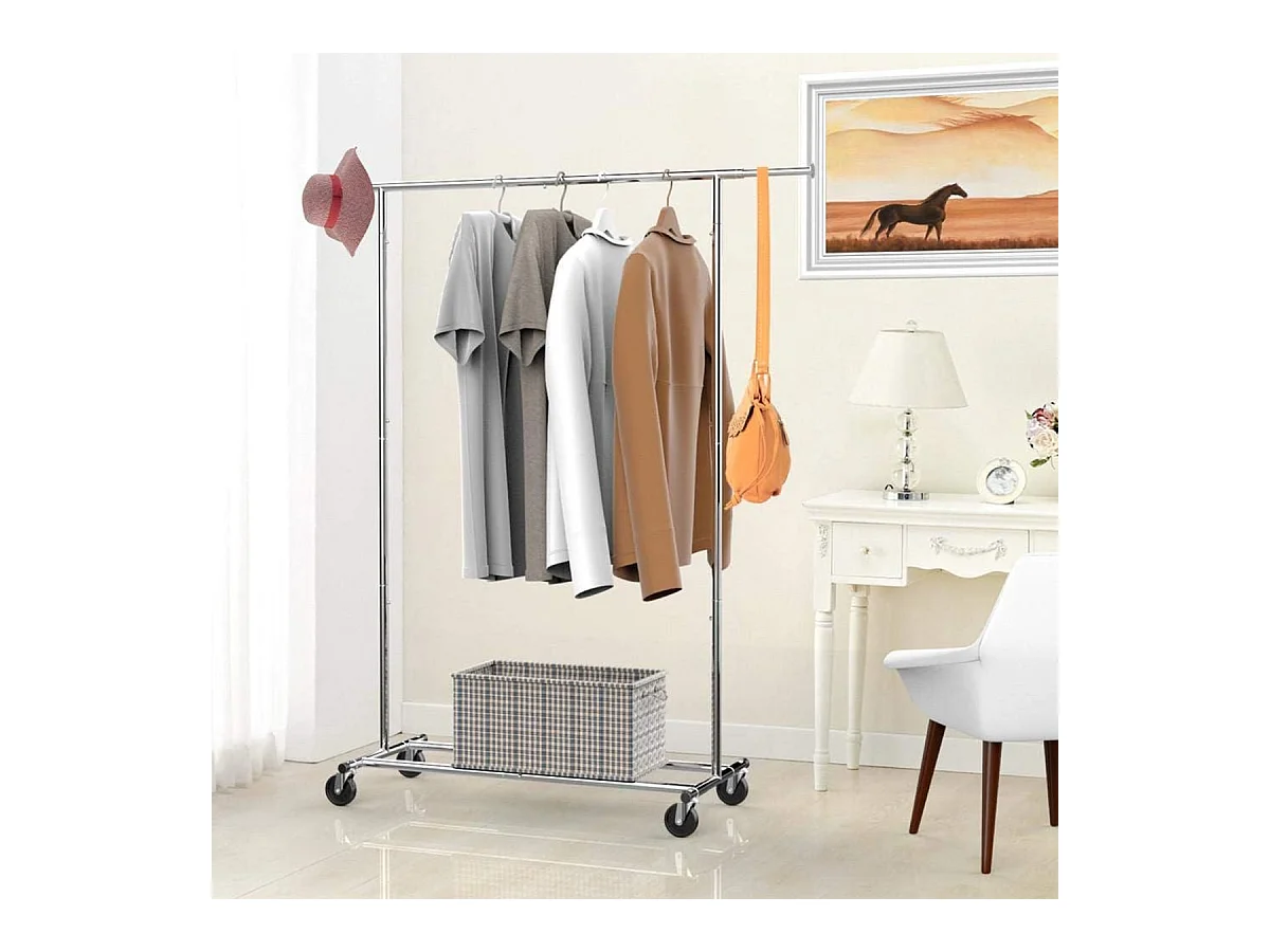 Heavy Duty Verrijdbaar Kledingrek Op Wielen - Stevig Mobiel Verstelbaar Kleren Rek Garderoberek'