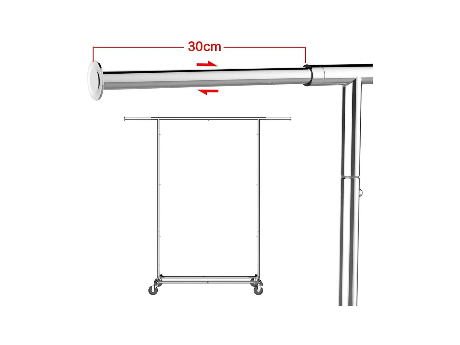 Heavy Duty Verrijdbaar Kledingrek Op Wielen - Stevig Mobiel Verstelbaar Kleren Rek Garderoberek'