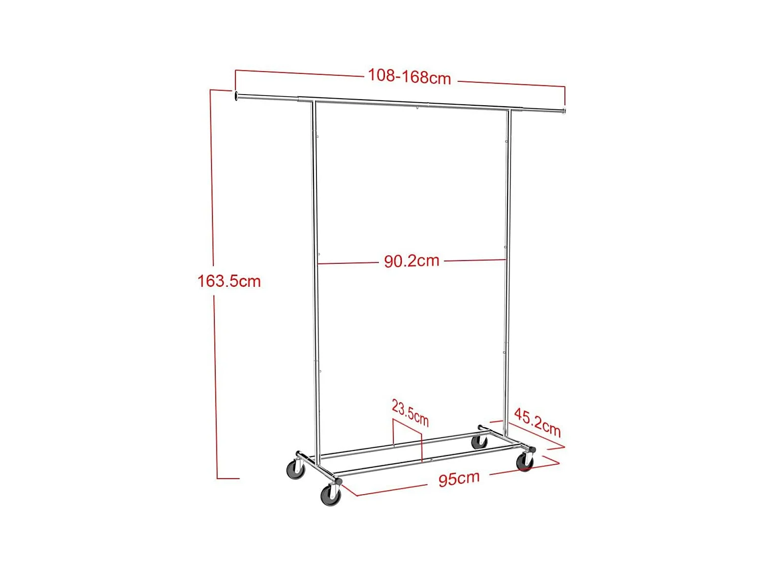 Heavy Duty Verrijdbaar Kledingrek Op Wielen - Stevig Mobiel Verstelbaar Kleren Rek Garderoberek'