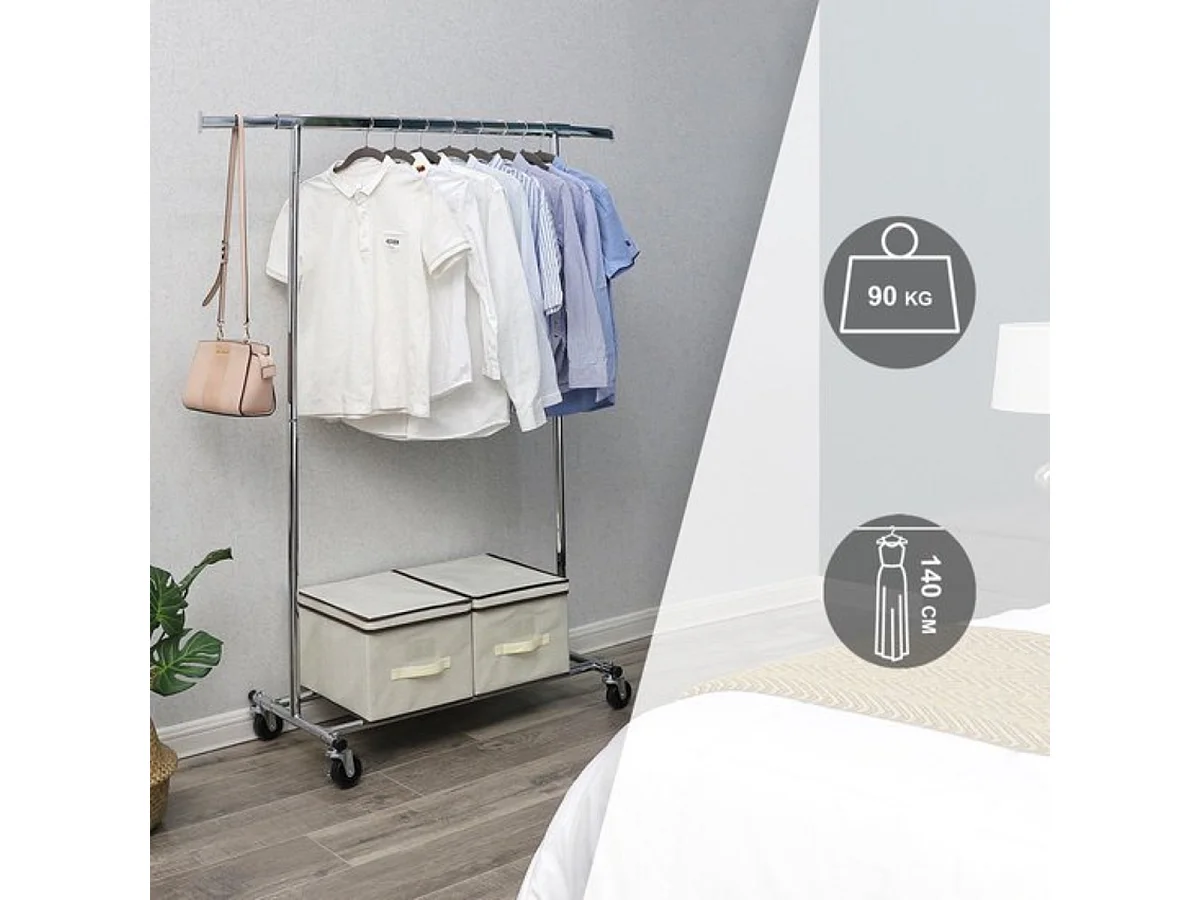 Heavy Duty Verrijdbaar Kledingrek Op Wielen - Stevig Mobiel Verstelbaar Kleren Rek Garderoberek'
