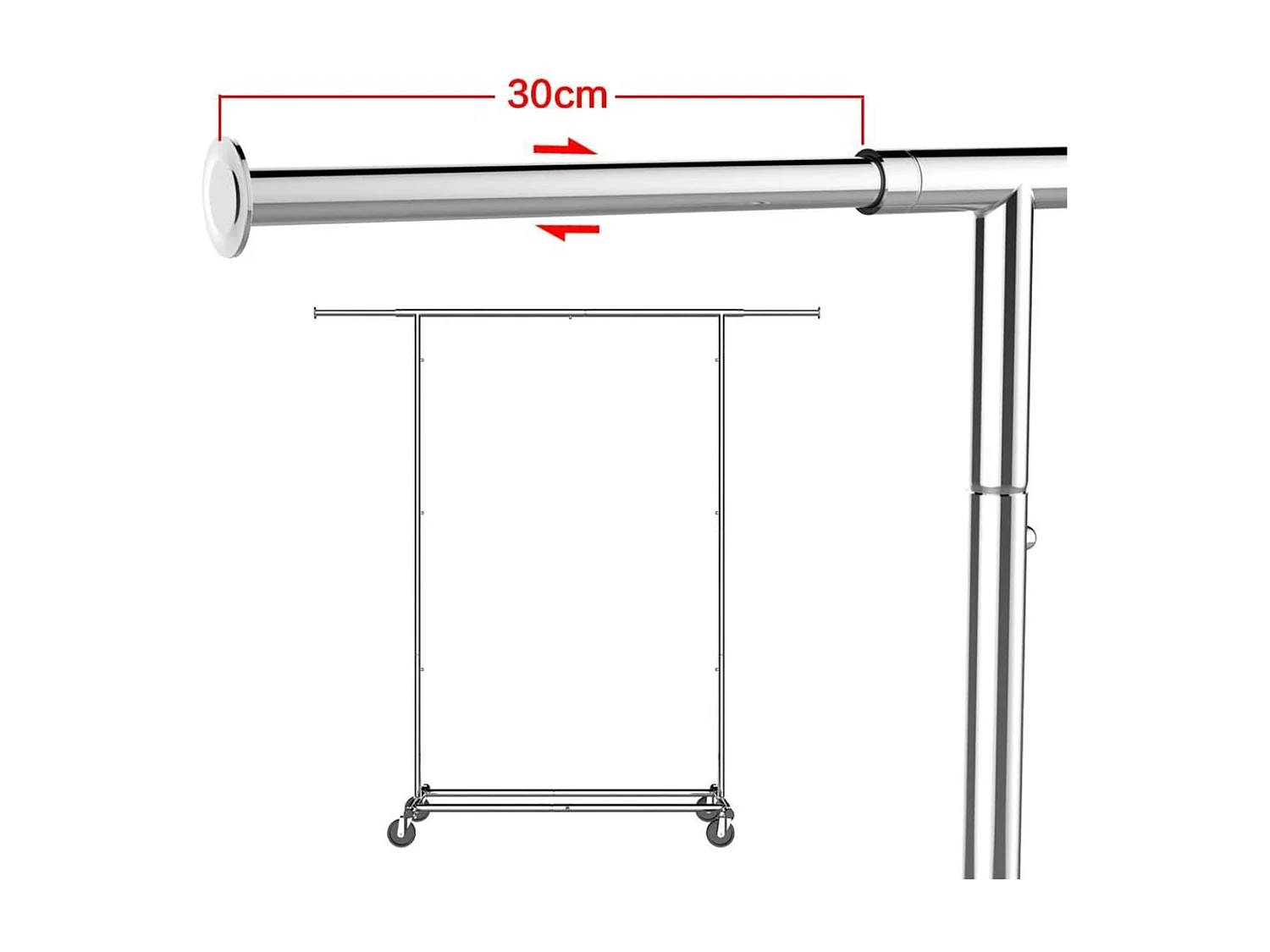 Heavy Duty Verrijdbaar Kledingrek Op Wielen - Stevig Mobiel Verstelbaar Kleren Rek Garderoberek'