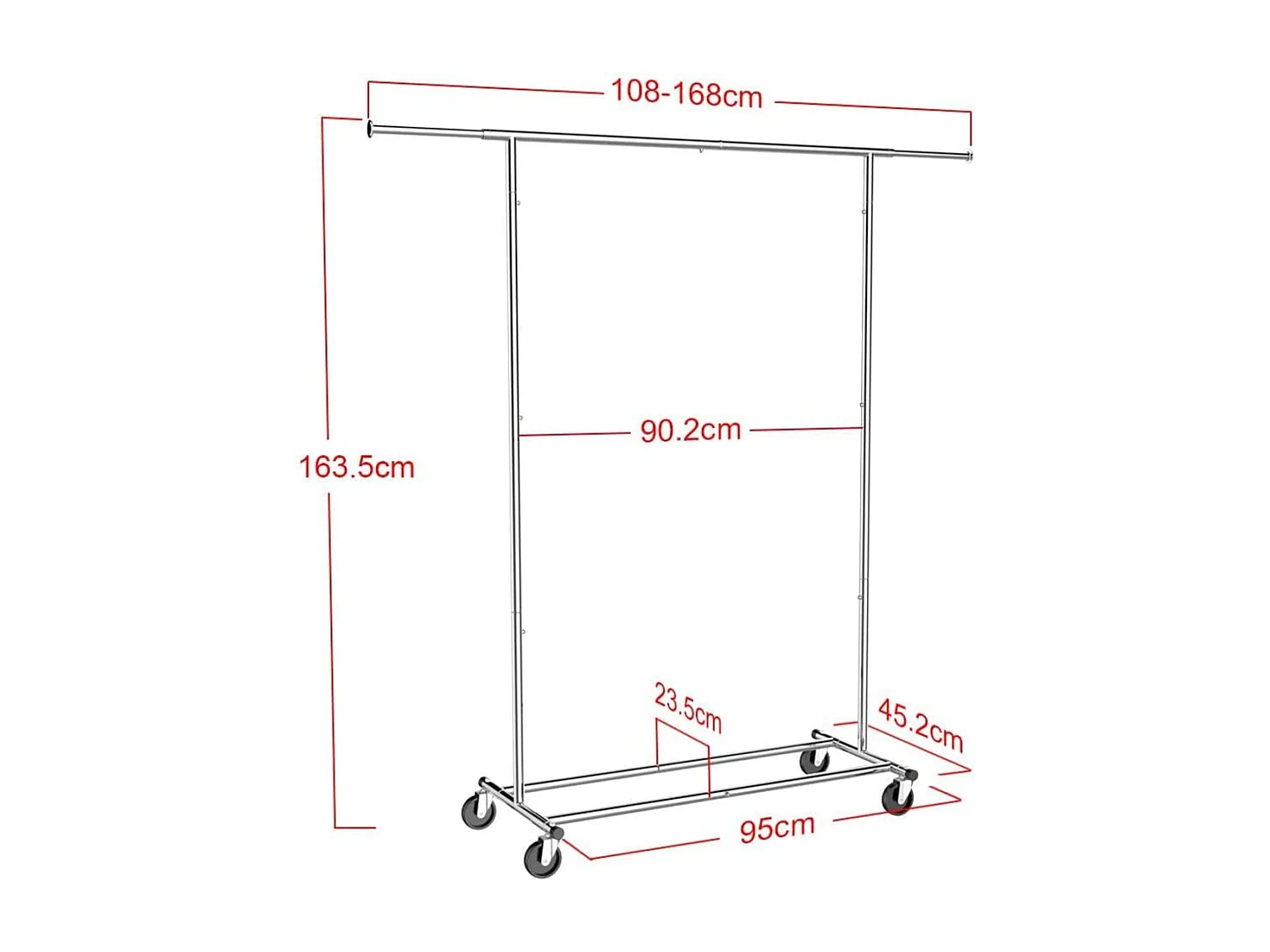 Heavy Duty Verrijdbaar Kledingrek Op Wielen - Stevig Mobiel Verstelbaar Kleren Rek Garderoberek'