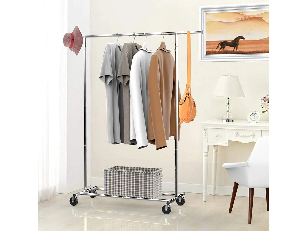 Heavy Duty Verrijdbaar Kledingrek Op Wielen - Stevig Mobiel Verstelbaar Kleren Rek Garderoberek'