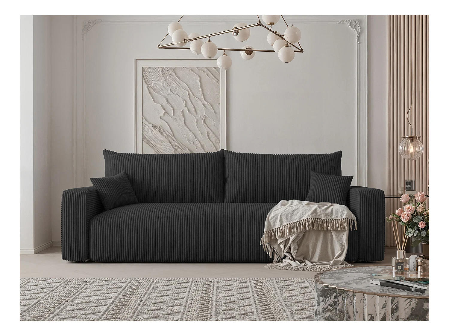 Canapé avec fonction couchage, Noir