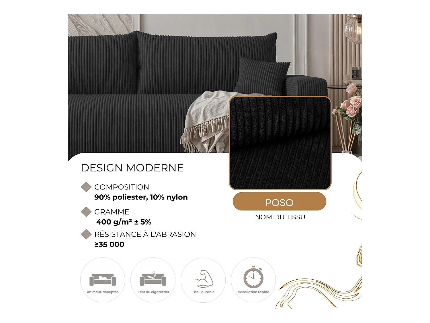 Canapé avec fonction couchage, Noir