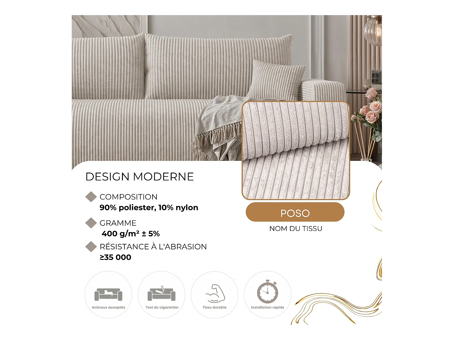 Canapé avec fonction couchage, Beige
