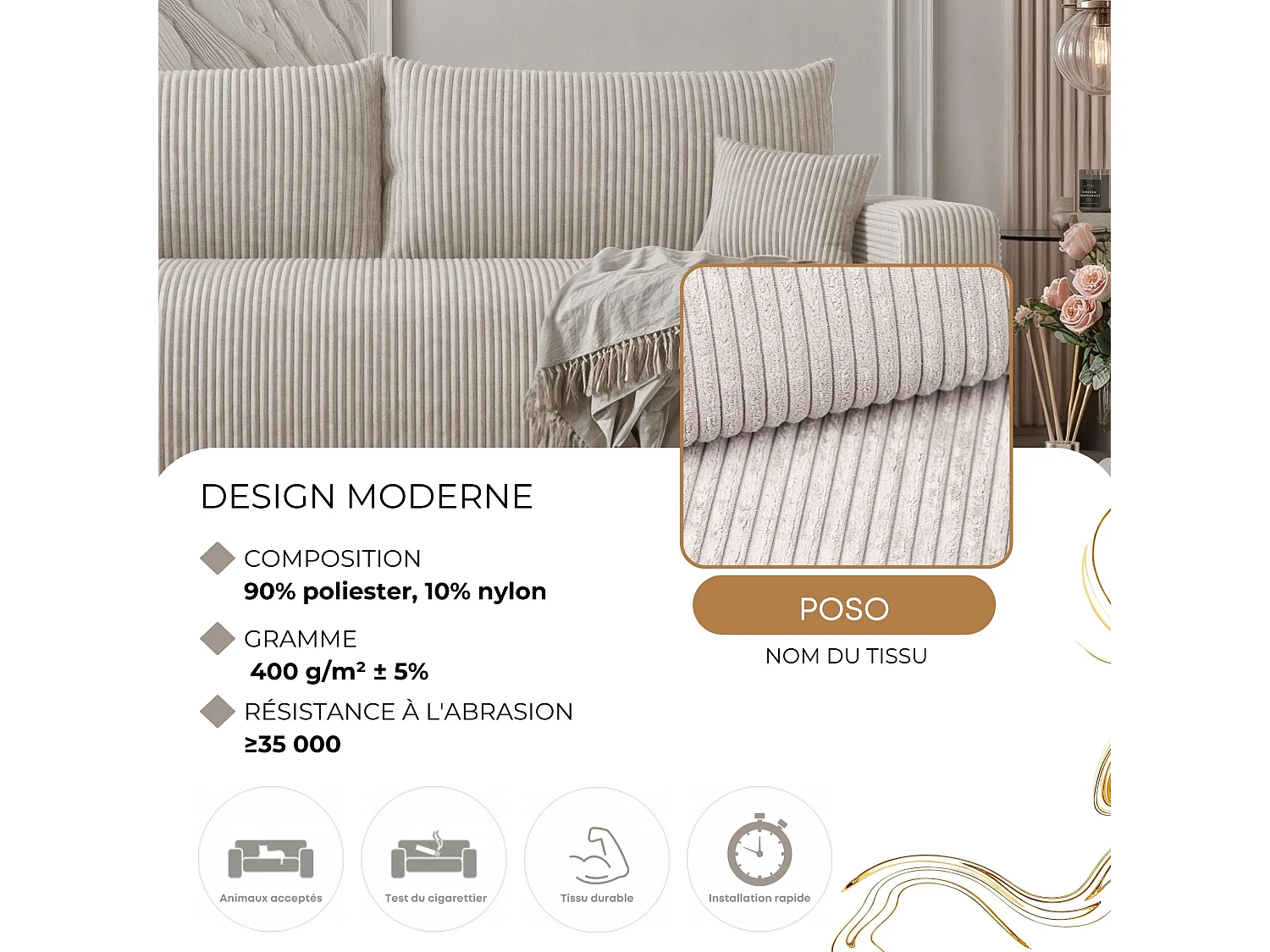 Canapé avec fonction couchage, Beige