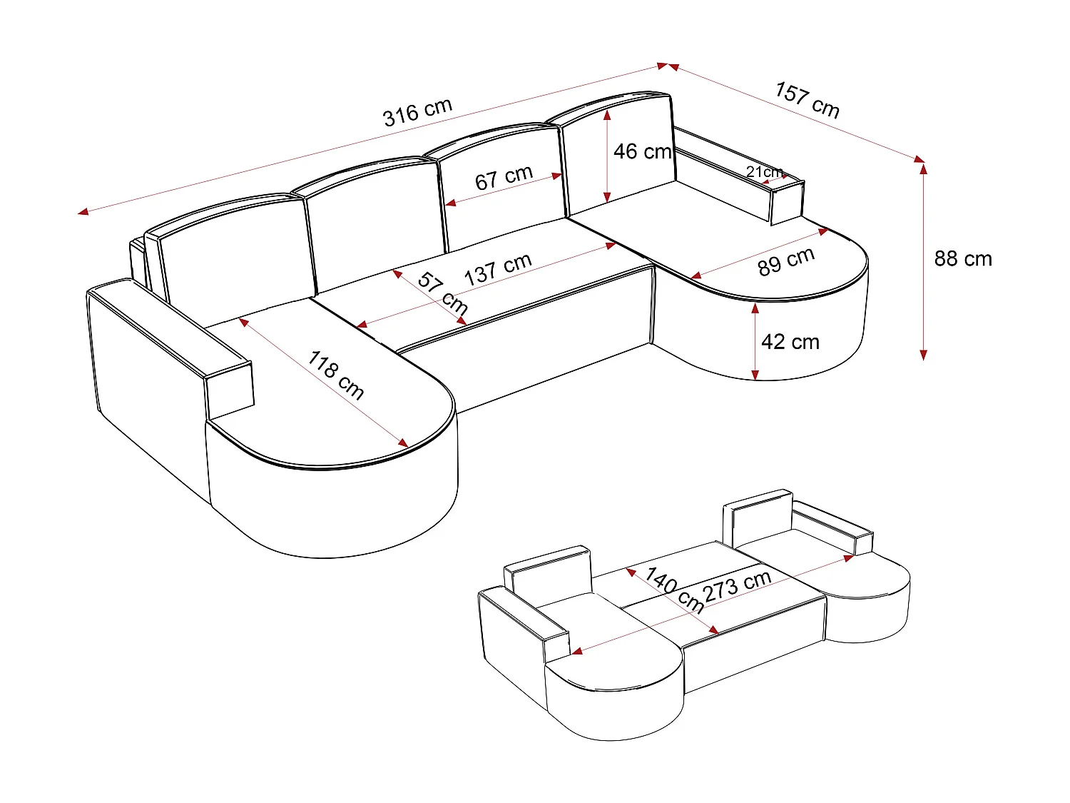 Canapé avec fonction couchage, Noir