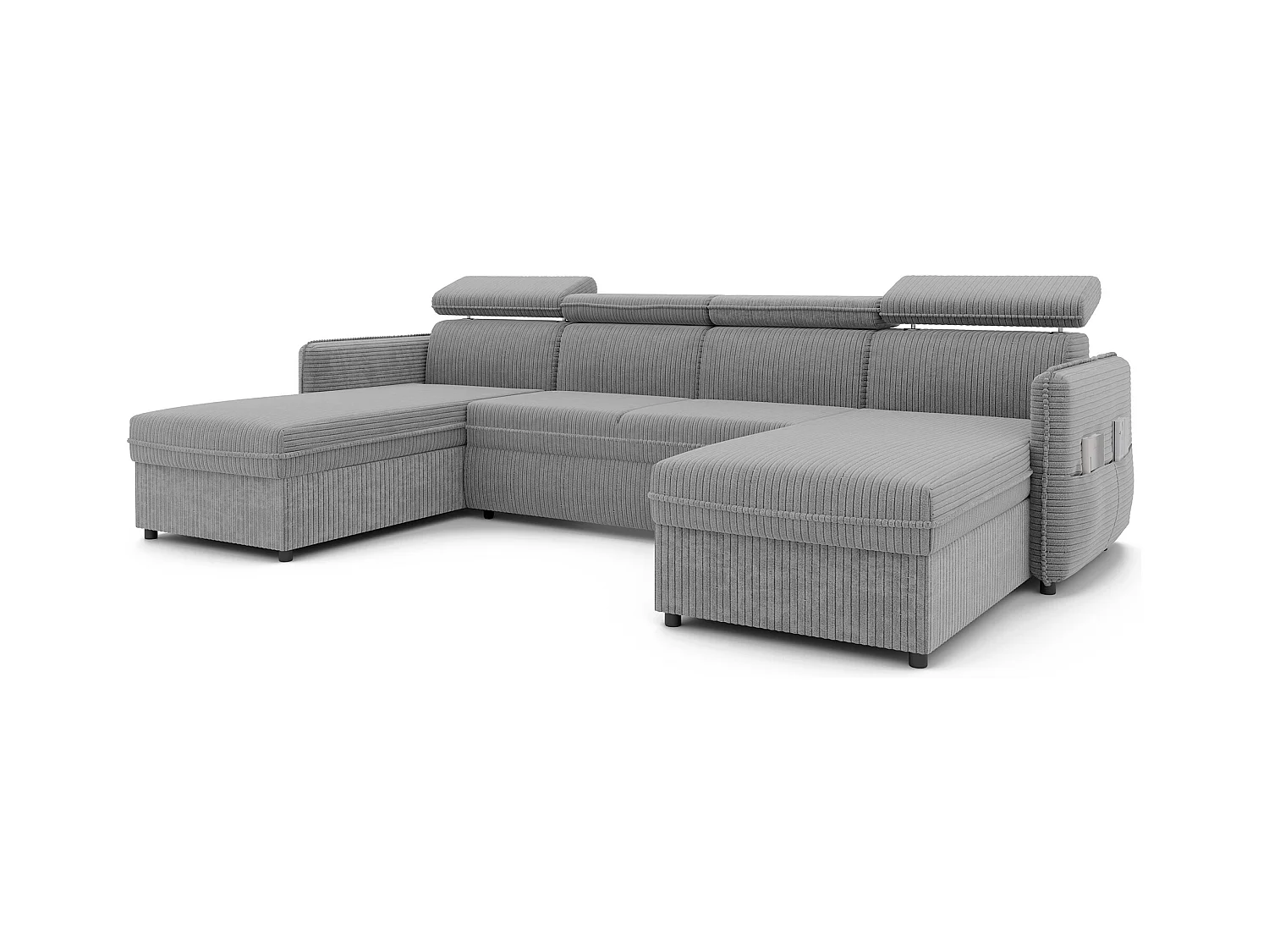 Canapé d'angle Beni U convertible en tissu Gris clair