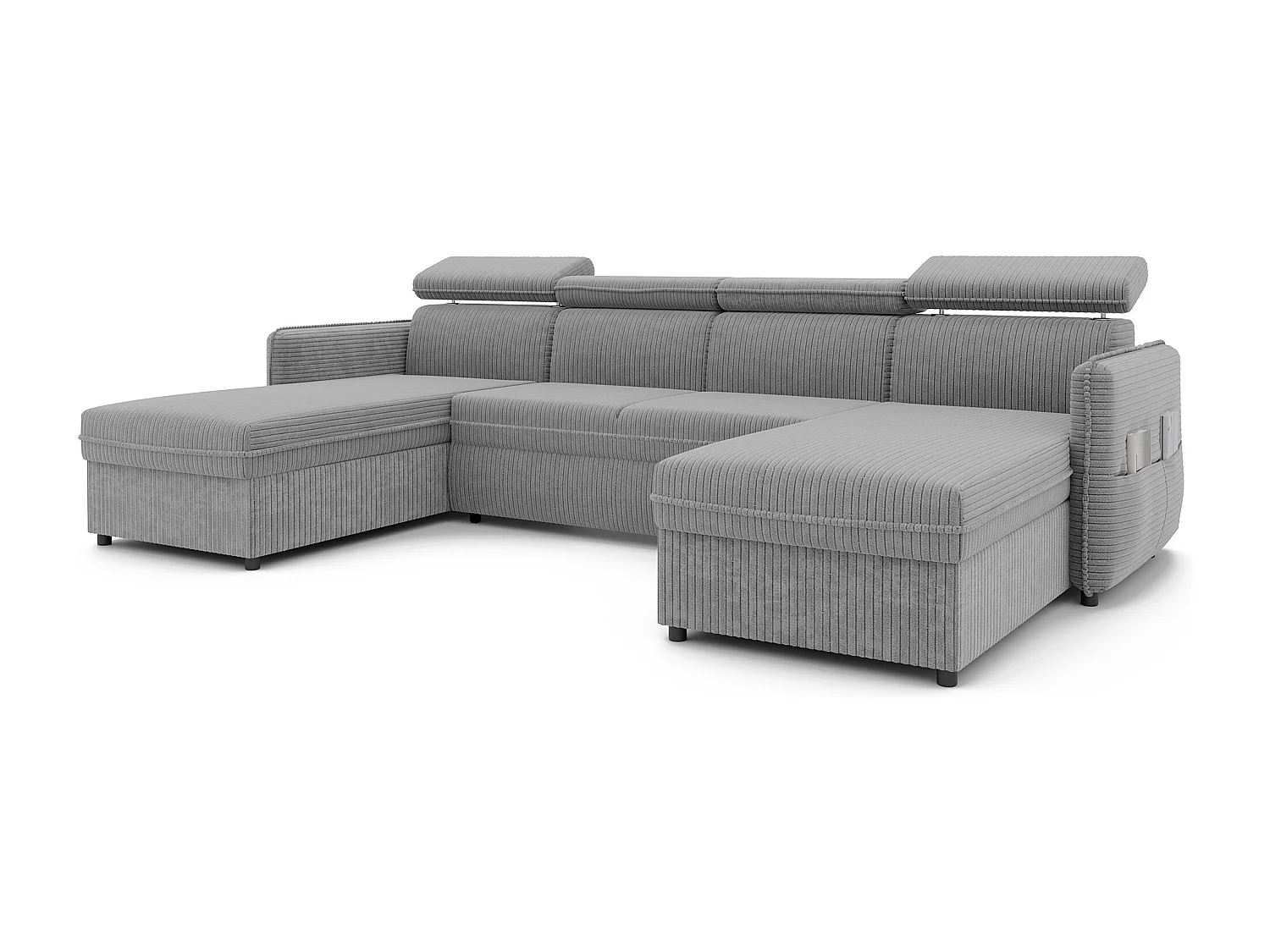 Canapé d'angle Beni U convertible en tissu Gris clair