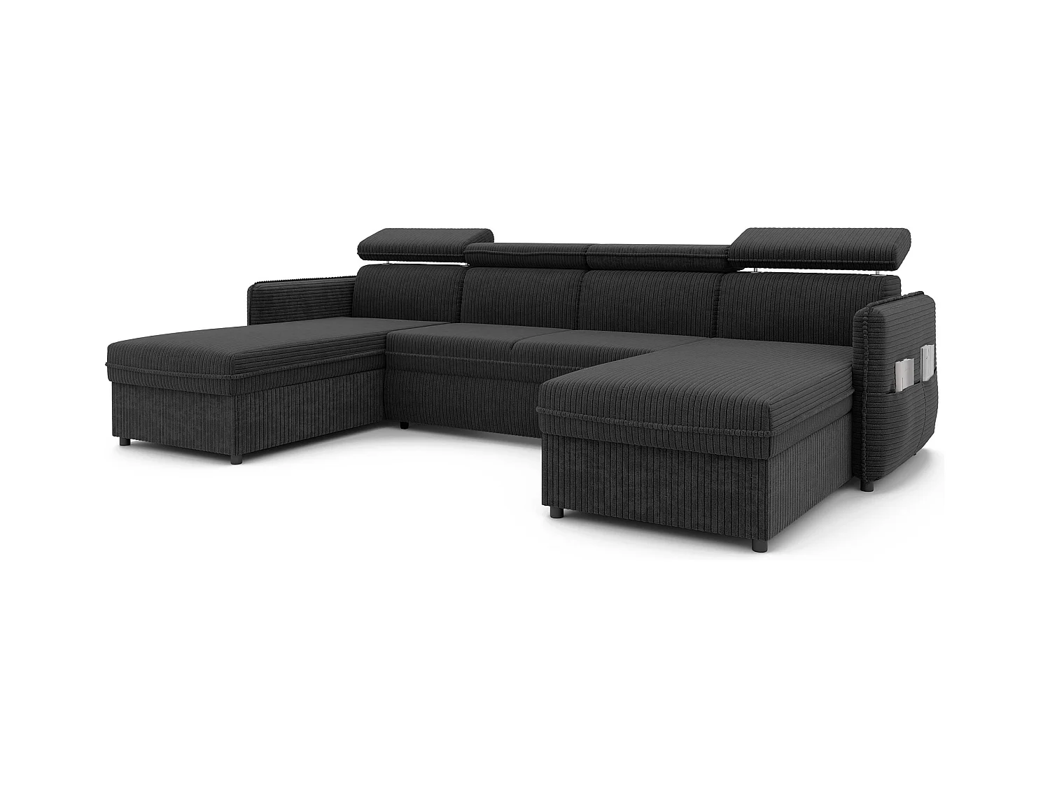 Canapé d'angle Beni U convertible en tissu Noir