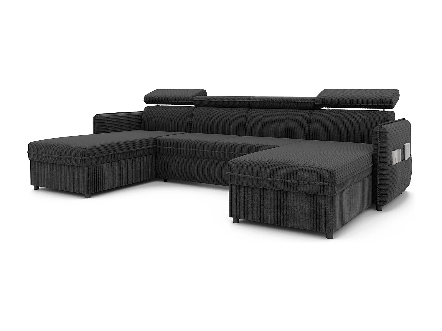 Canapé d'angle Beni U convertible en tissu Noir