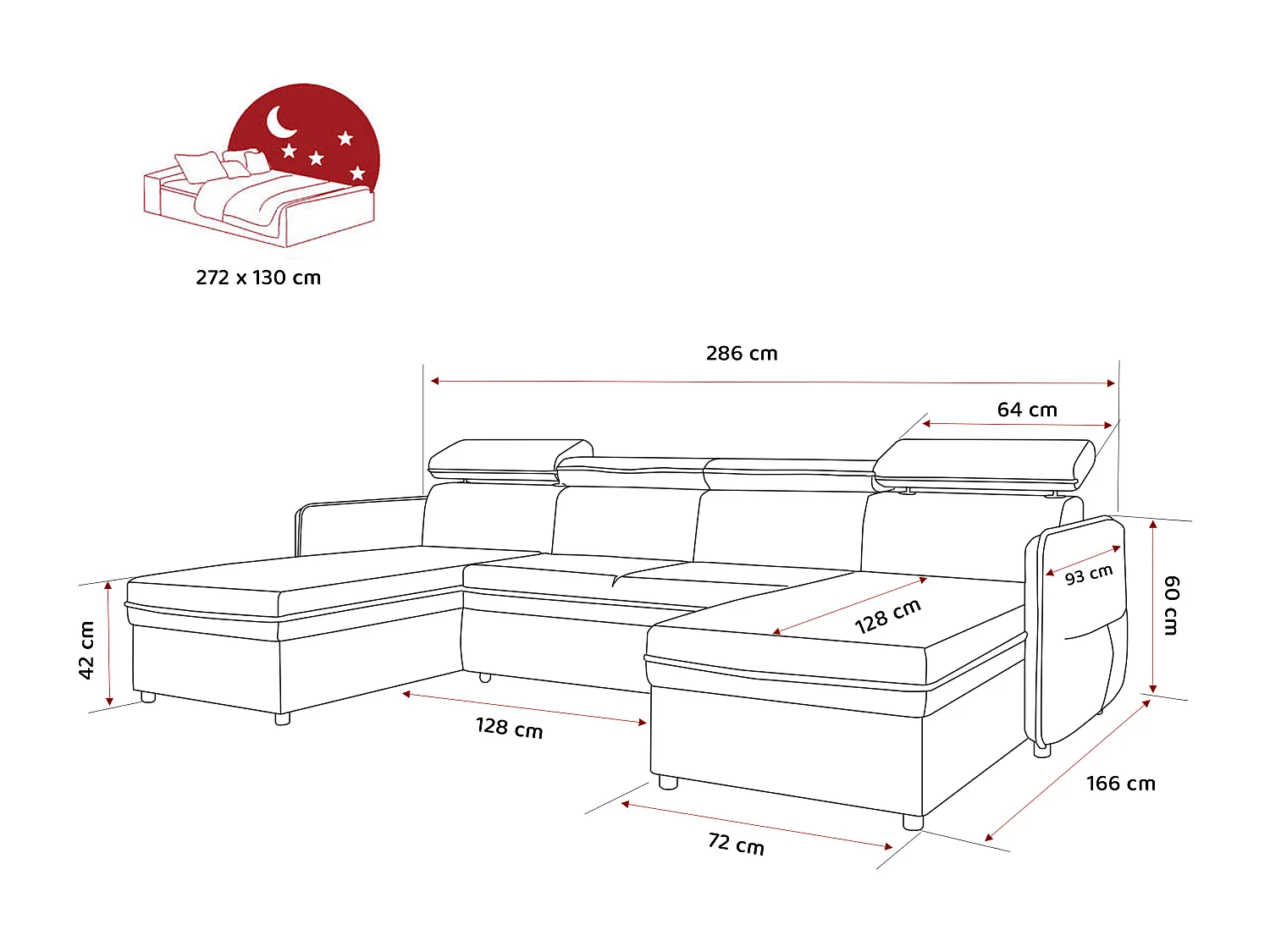 Canapé d'angle Beni U convertible en tissu Noir