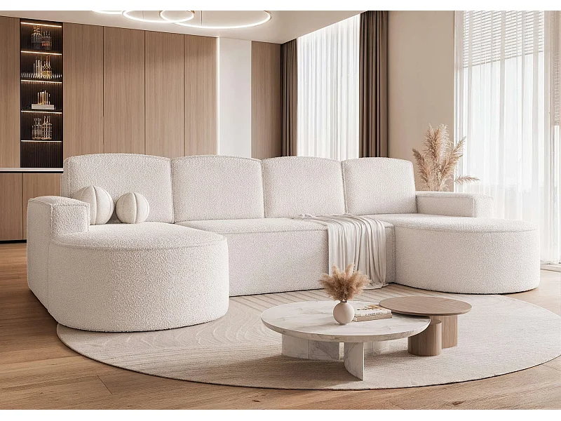 Canapé avec fonction couchage, Crème Bouclé