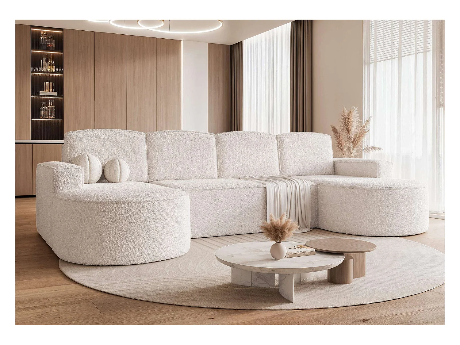 Canapé avec fonction couchage, Crème Bouclé