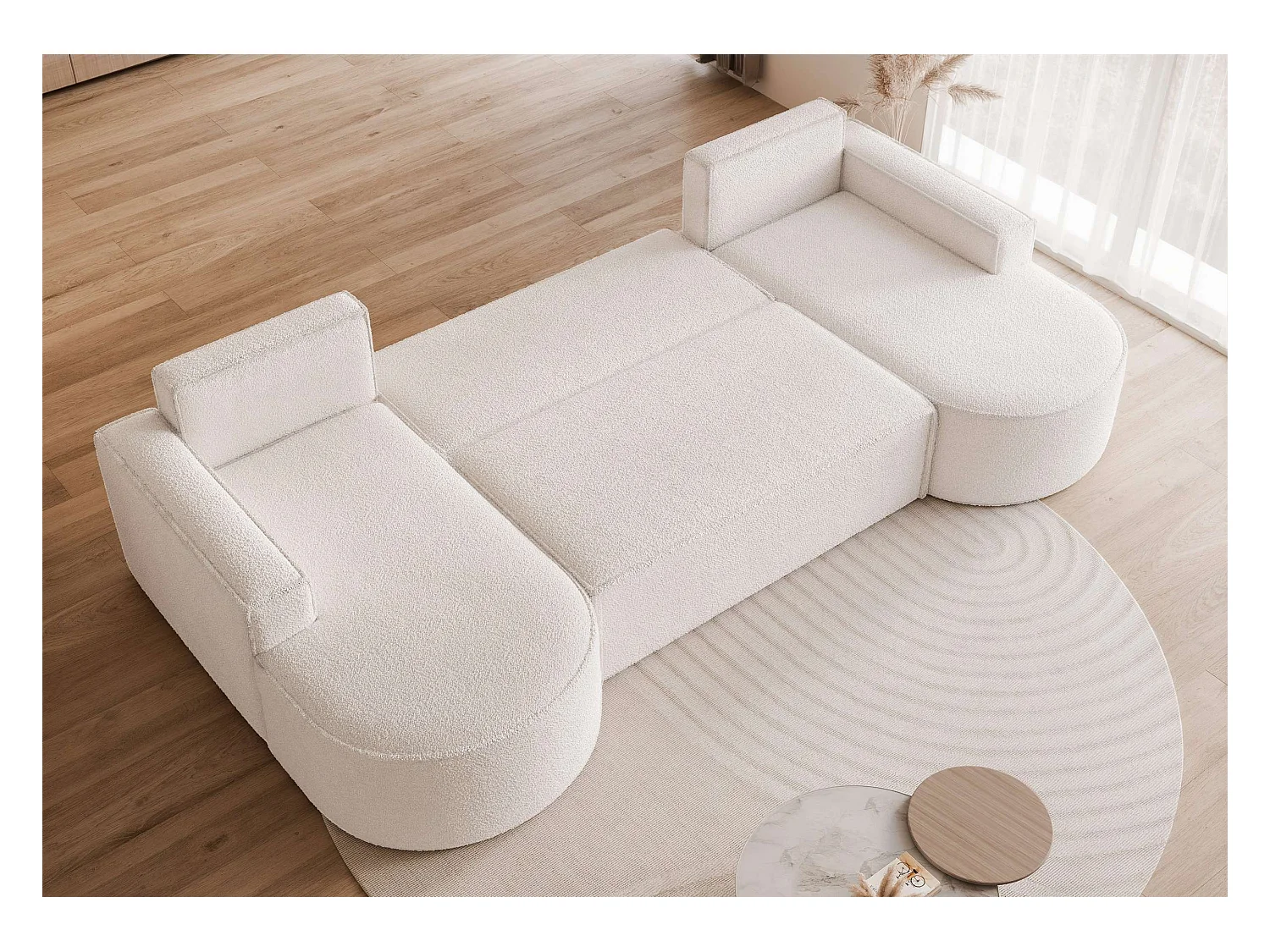 Canapé avec fonction couchage, Crème Bouclé