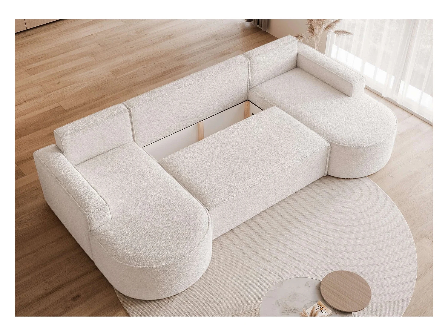 Canapé avec fonction couchage, Crème Bouclé