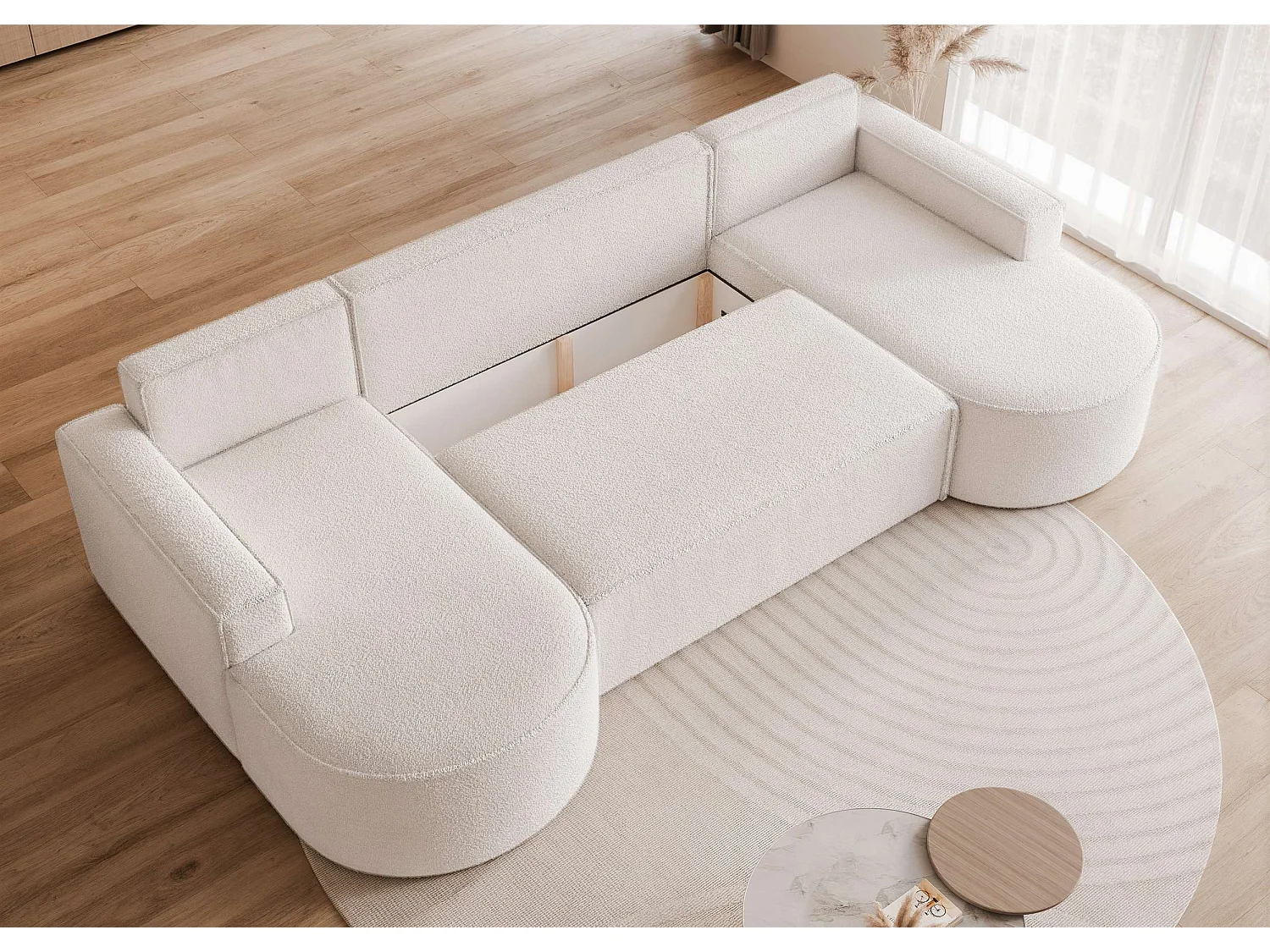 Canapé avec fonction couchage, Crème Bouclé