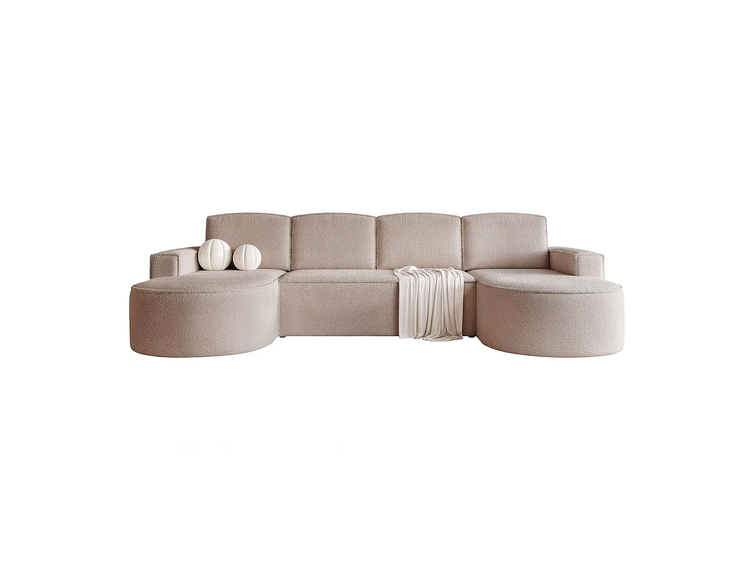 Canapé avec fonction couchage, Beige Bouclé