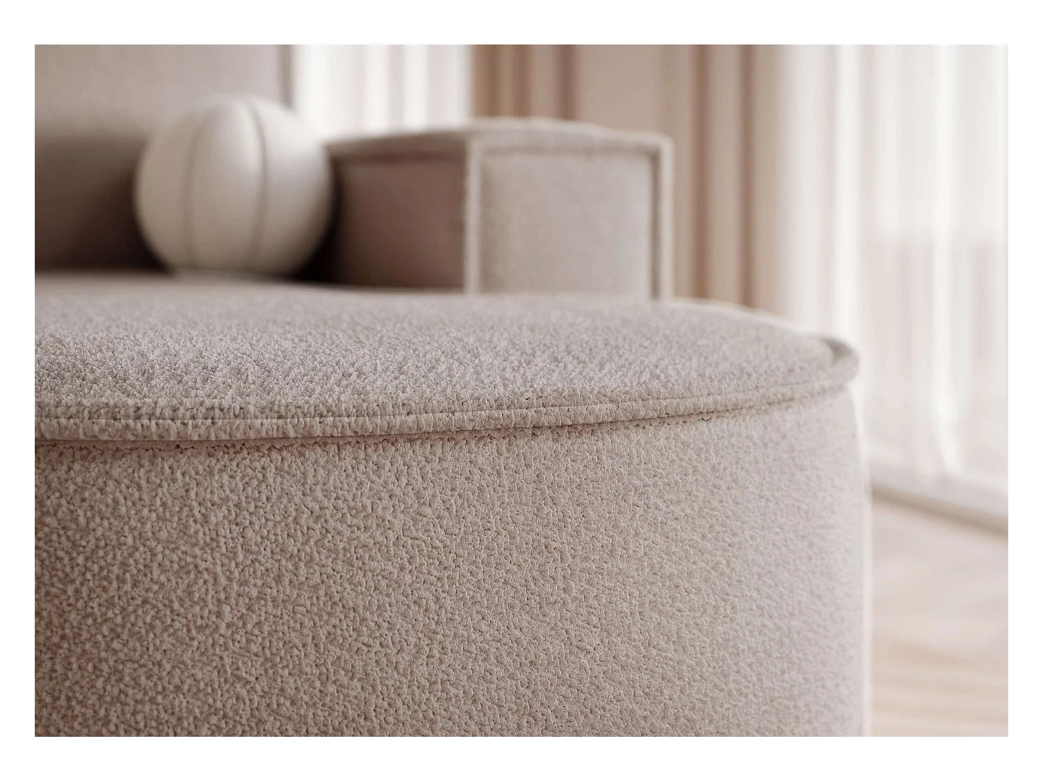 Canapé avec fonction couchage, Beige Bouclé