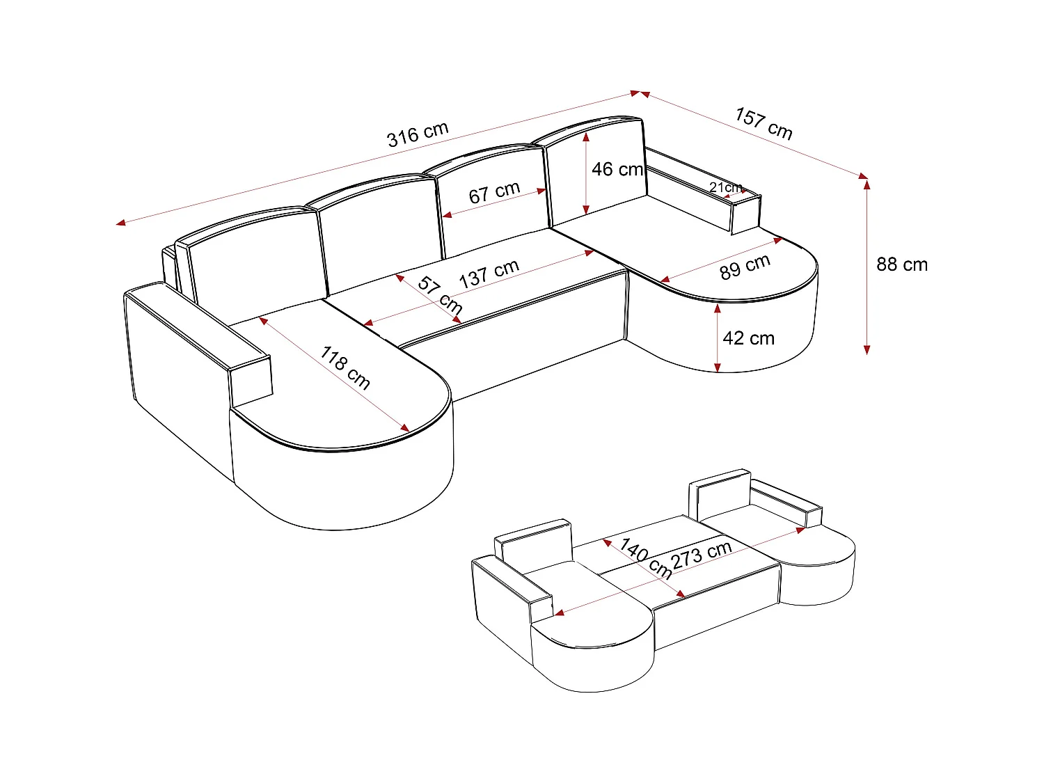 Canapé avec fonction couchage, Beige Bouclé
