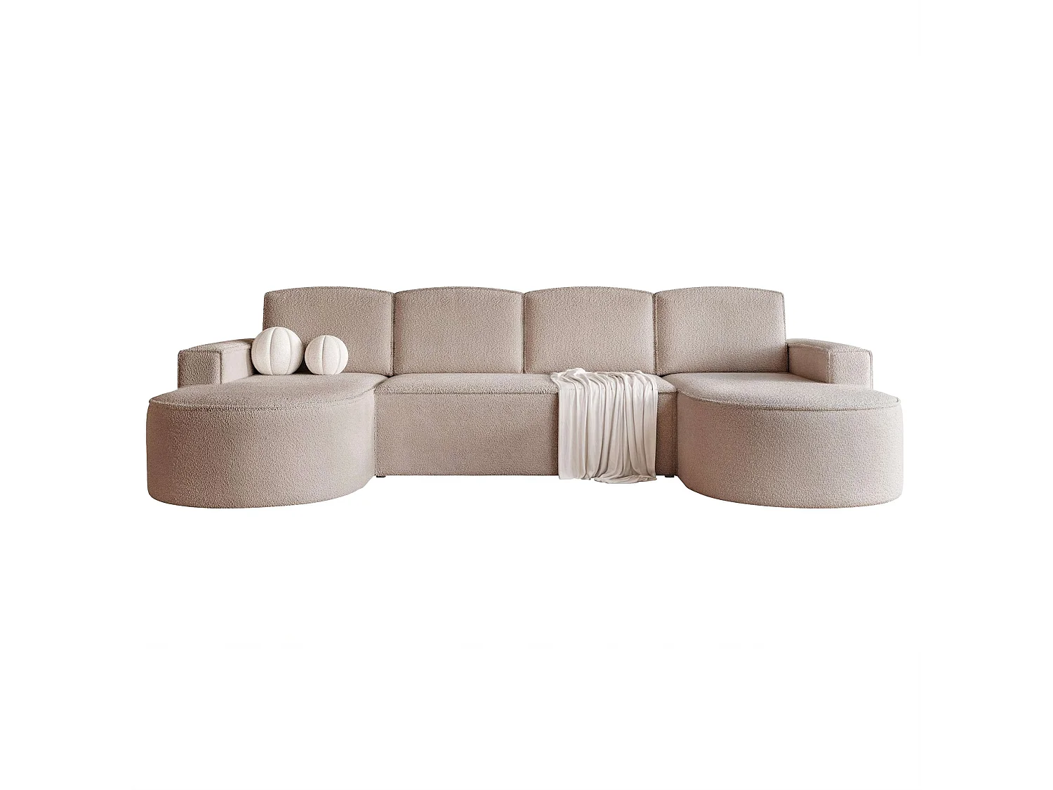 Canapé avec fonction couchage, Beige Bouclé