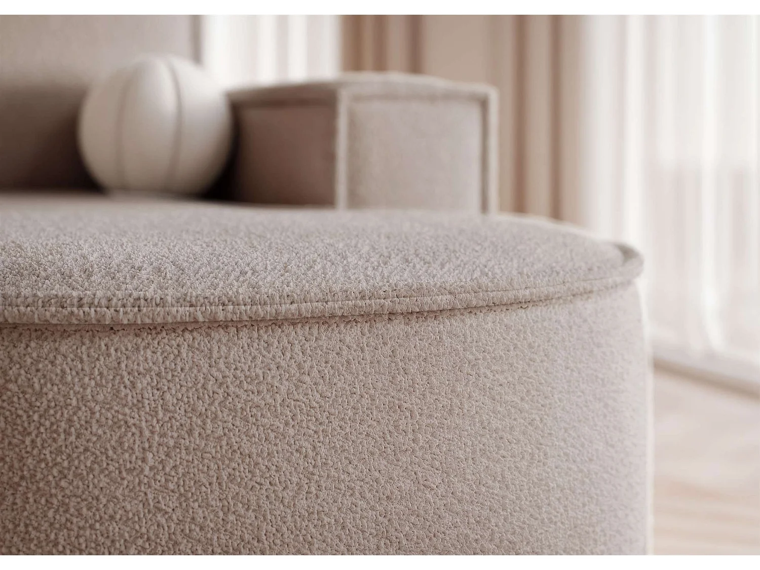 Canapé avec fonction couchage, Beige Bouclé