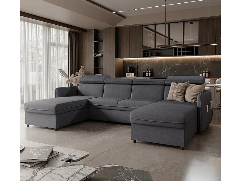 Canapé d'angle Beni U convertible en tissu Anthracite