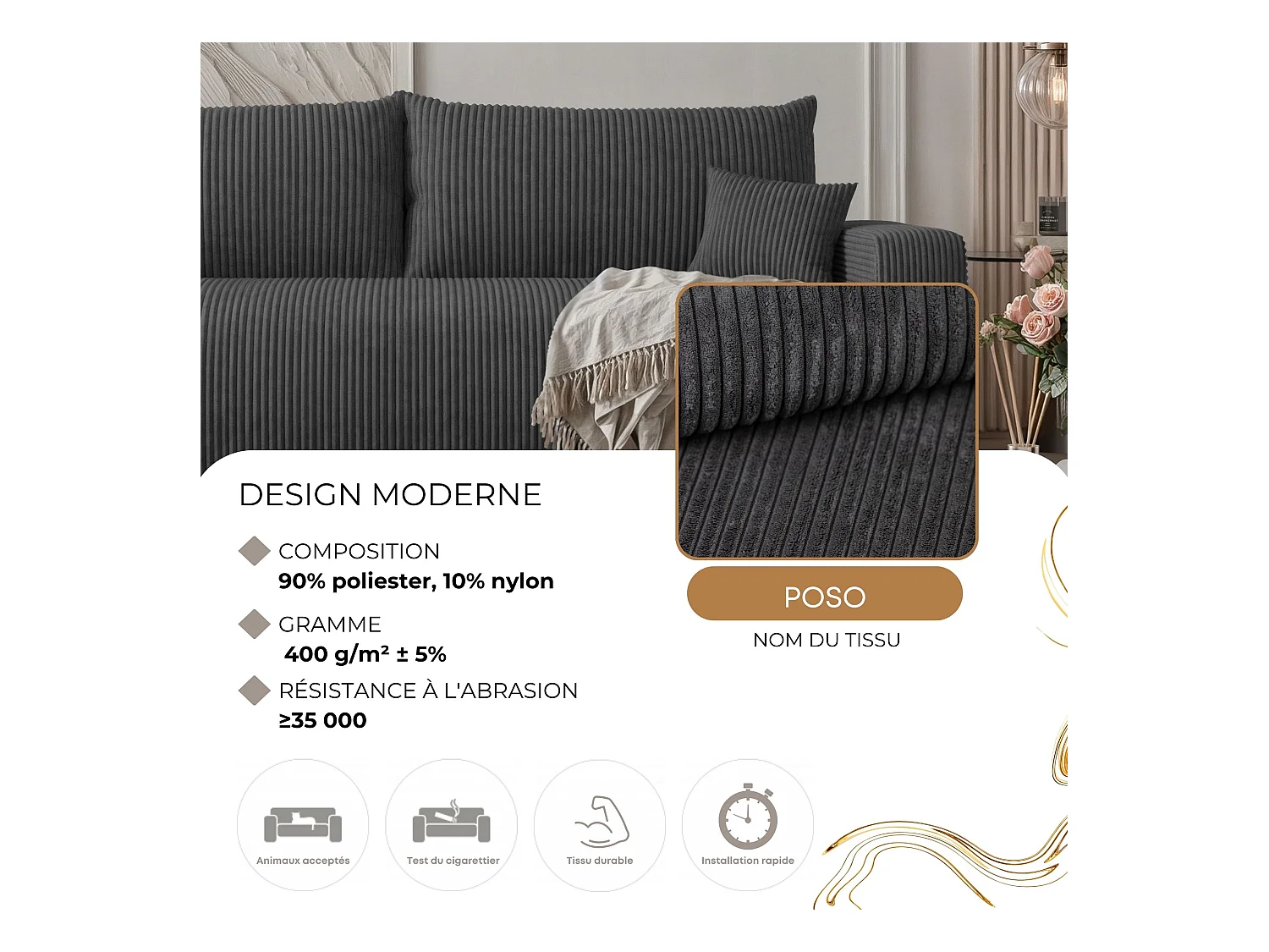 Canapé avec fonction couchage, Anthracite