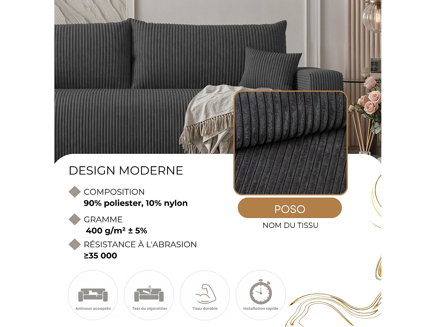 Canapé trois places avec fonction de couchage PIANO