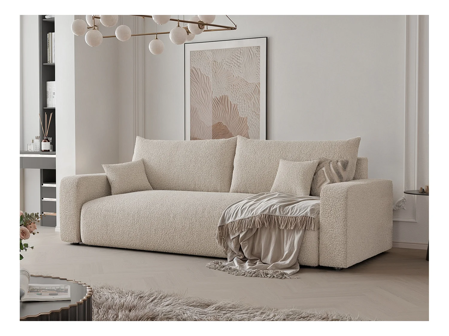 Canapé avec fonction couchage, Crème