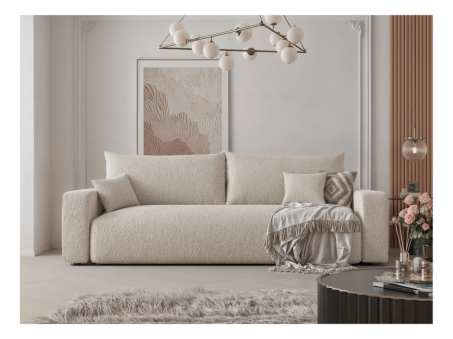 Canapé avec fonction couchage, Crème