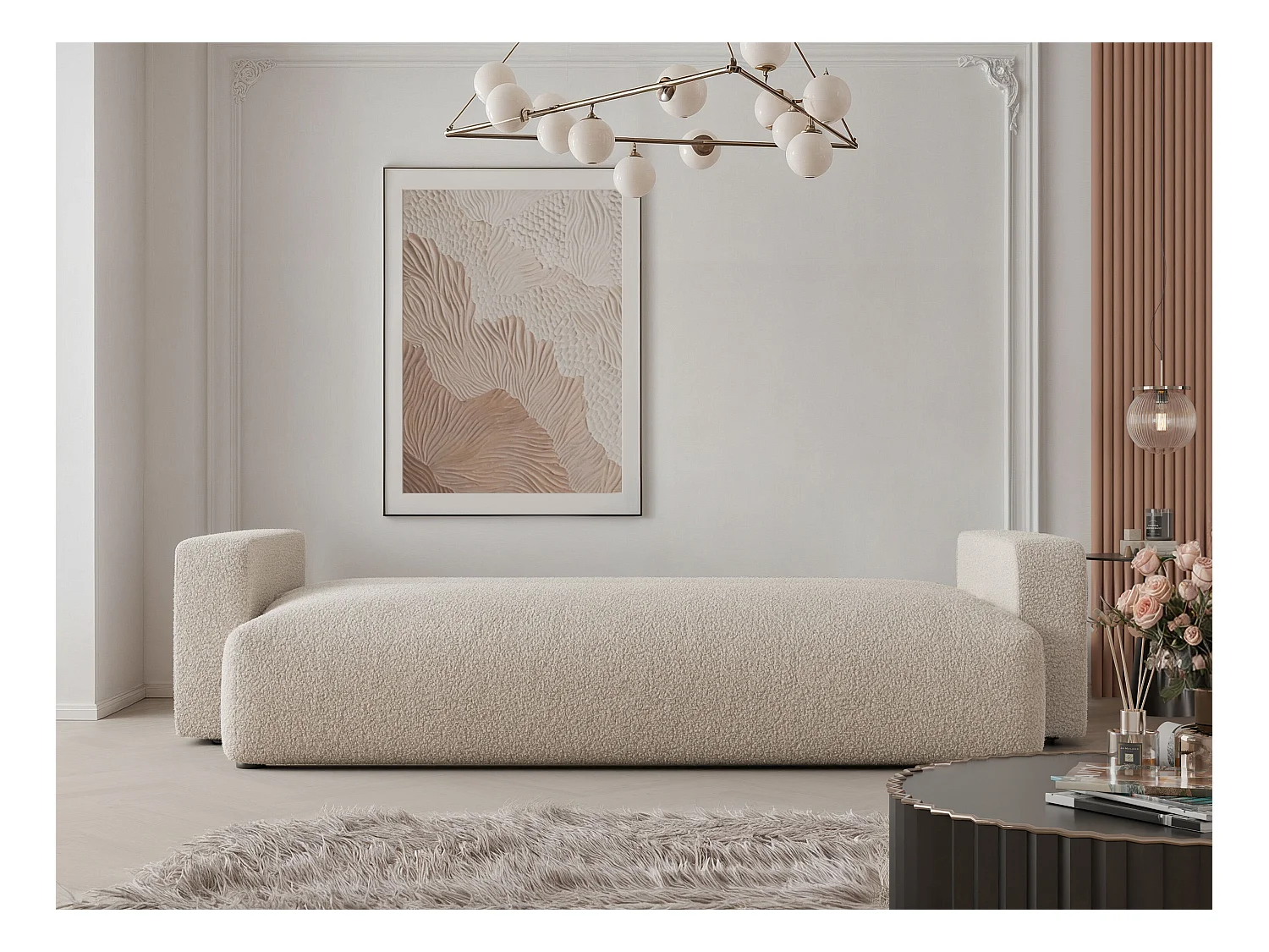 Canapé avec fonction couchage, Crème