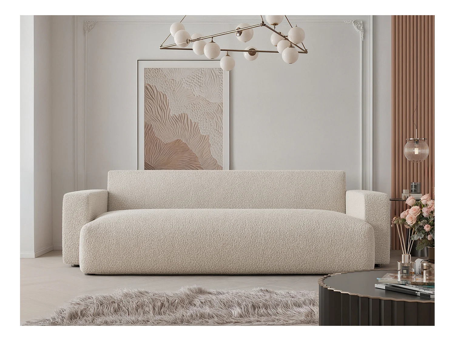 Canapé avec fonction couchage, Crème