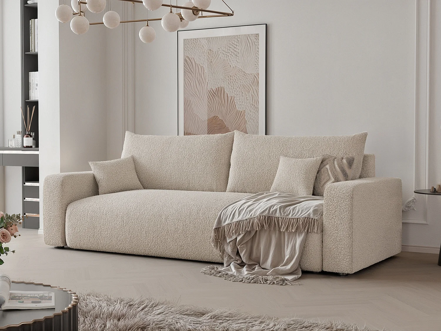 Canapé avec fonction couchage, Crème