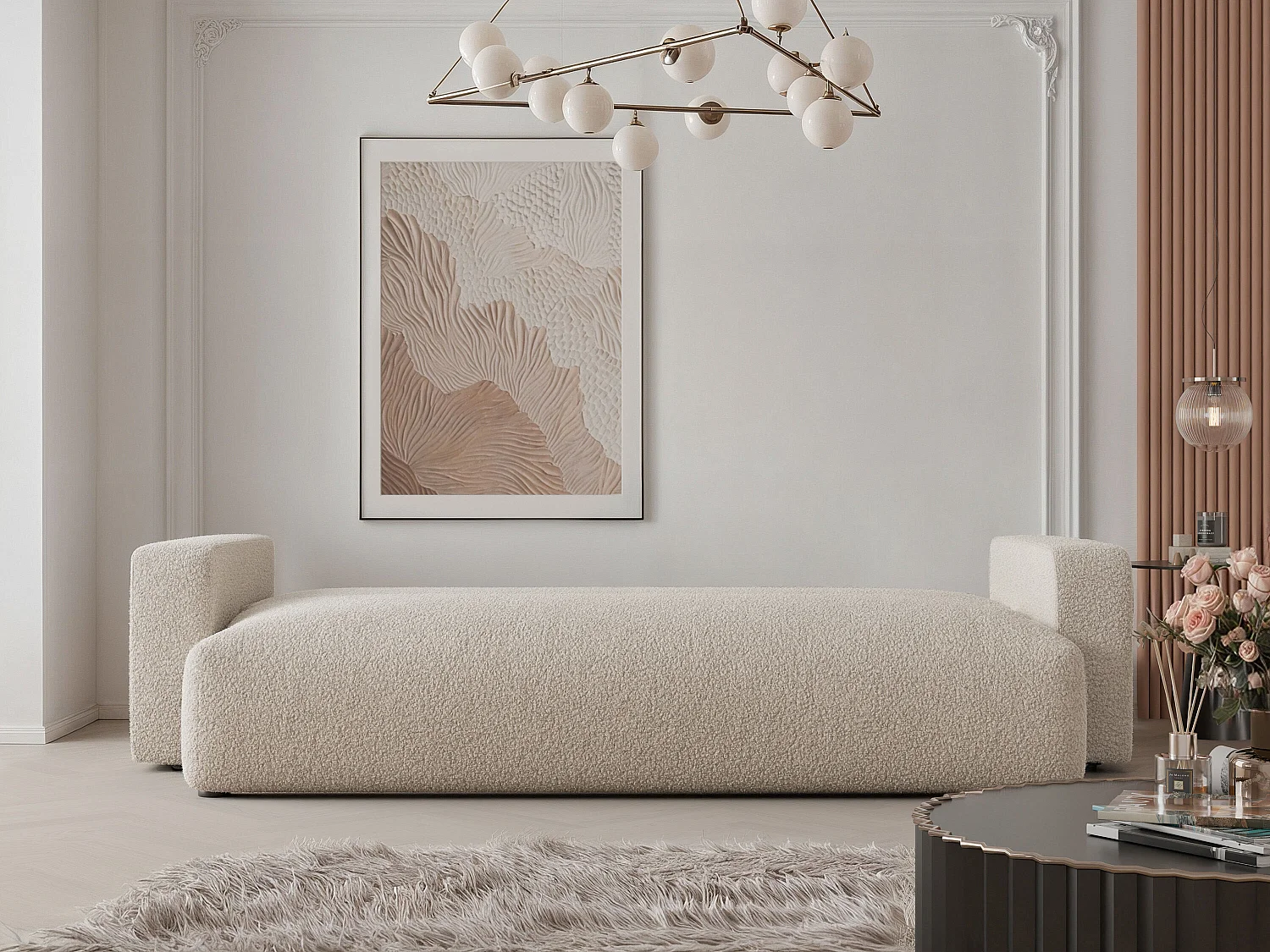 Canapé avec fonction couchage, Crème