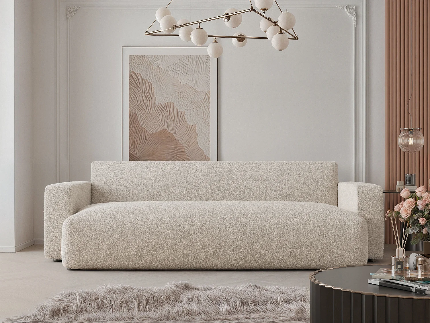 Canapé avec fonction couchage, Crème