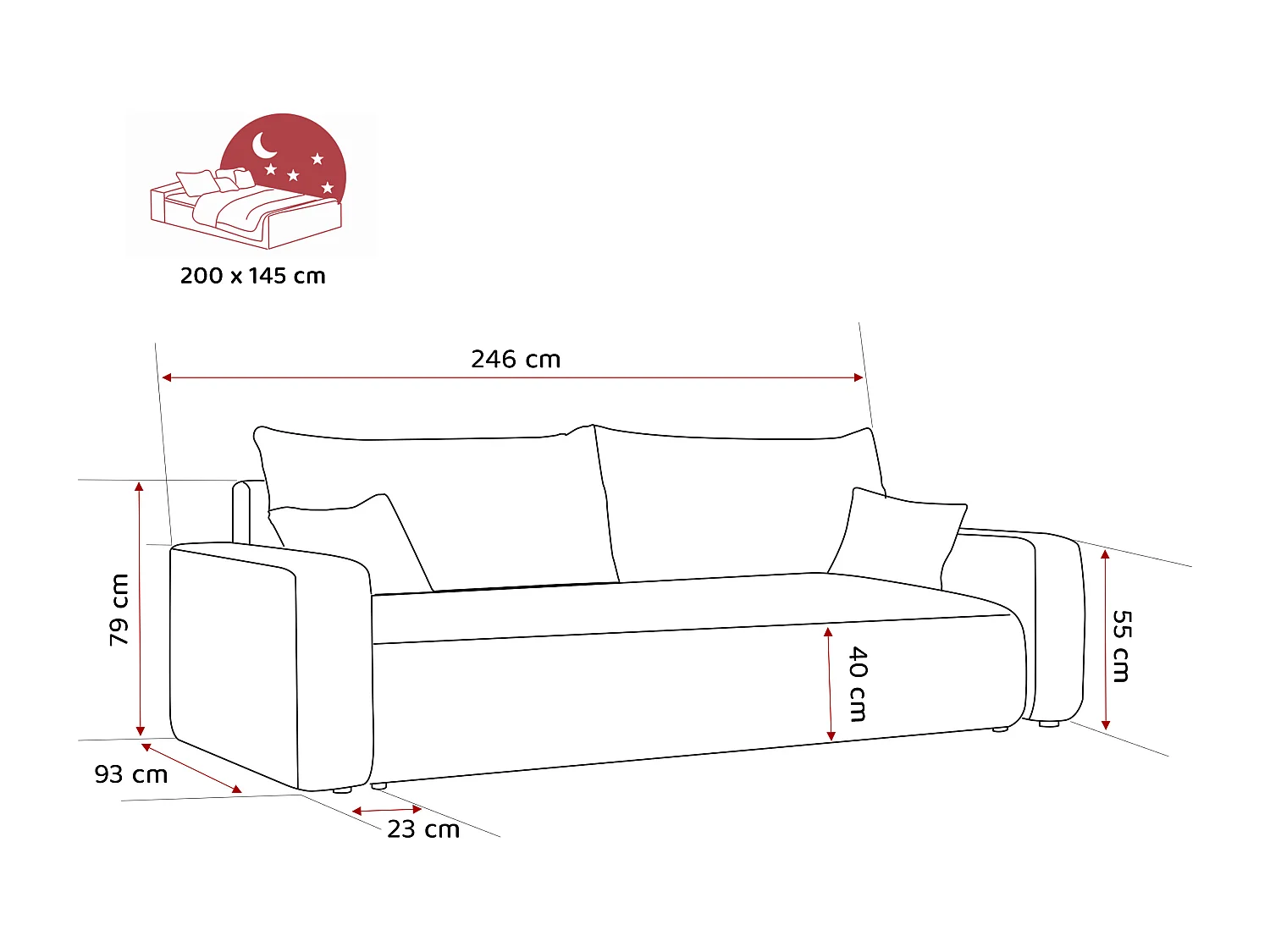 Canapé trois places avec fonction de couchage PIANO