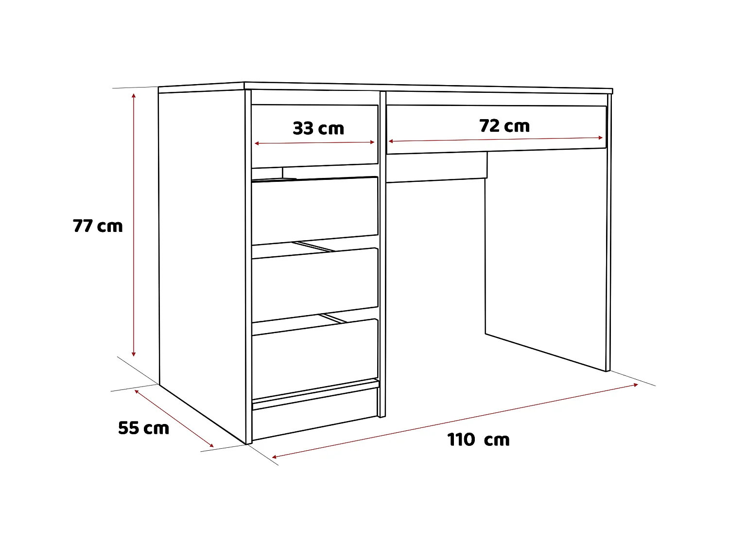 Bureau avec rangements, blanc mat