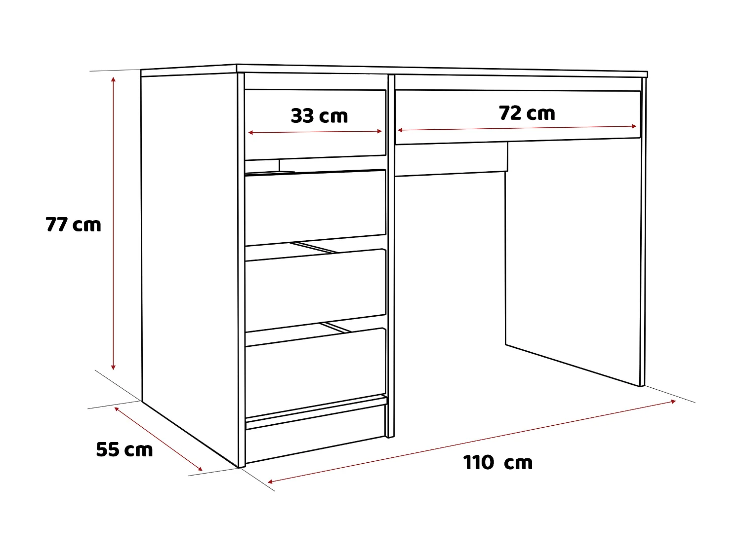 Bureau avec rangements, blanc mat