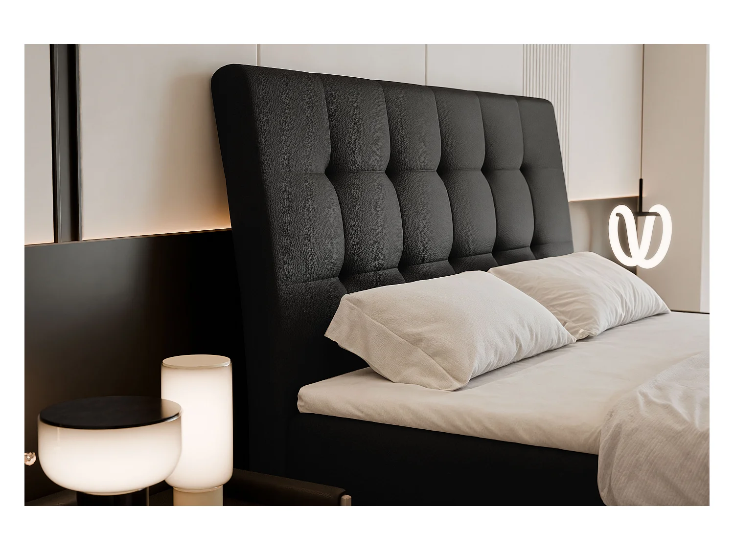 Lit continental rembourré avec matelas, noir  - 120x200