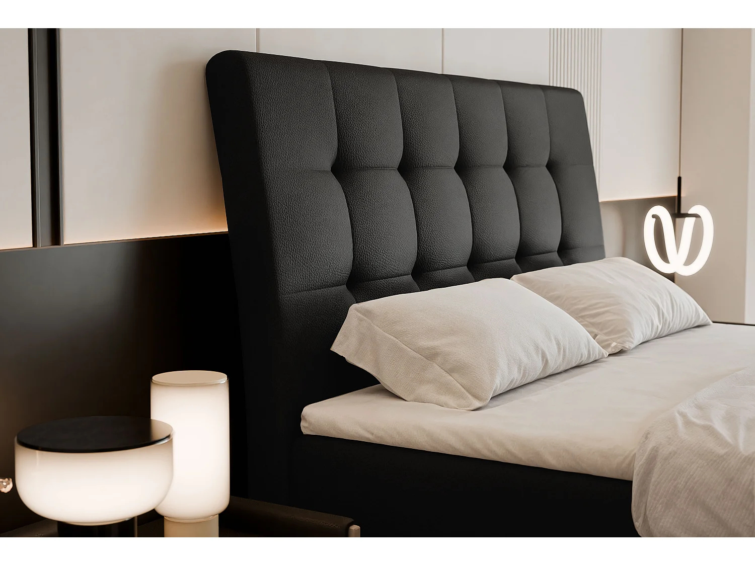 Lit continental rembourré avec matelas, noir  - 120x200