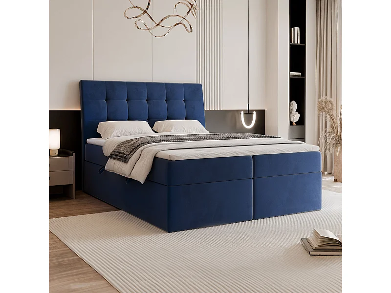 Lit continental rembourré avec matelas, bleu - 160x200