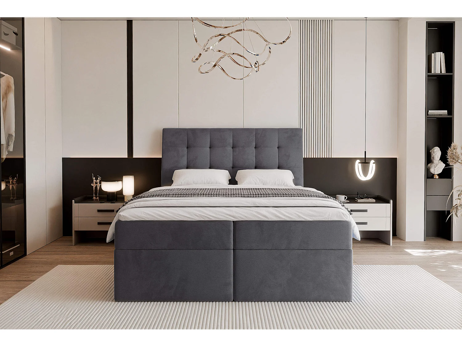 Lit continental rembourré avec surmatelas, gris anthracite - 160x200 - BAILEY