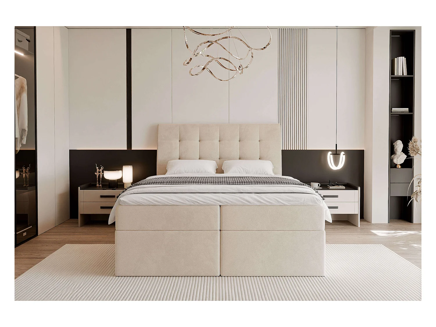 Lit continental rembourré avec surmatelas, beige - 200x200 - BAILEY