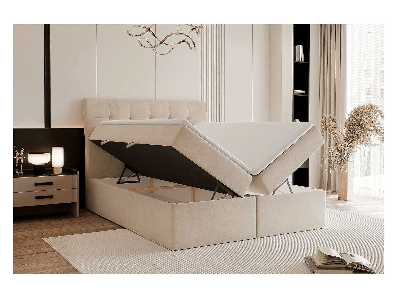 Lit continental rembourré avec surmatelas, beige - 200x200 - BAILEY